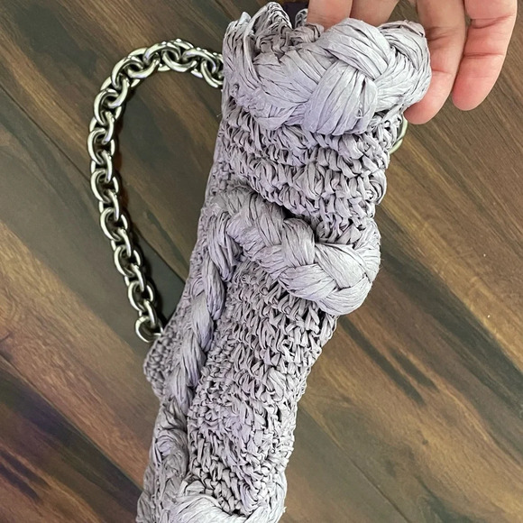 ZARA Lavender/Lilac Woven Straw Purse Silver Chain Shoulder Bag - Picture 5 of 12
